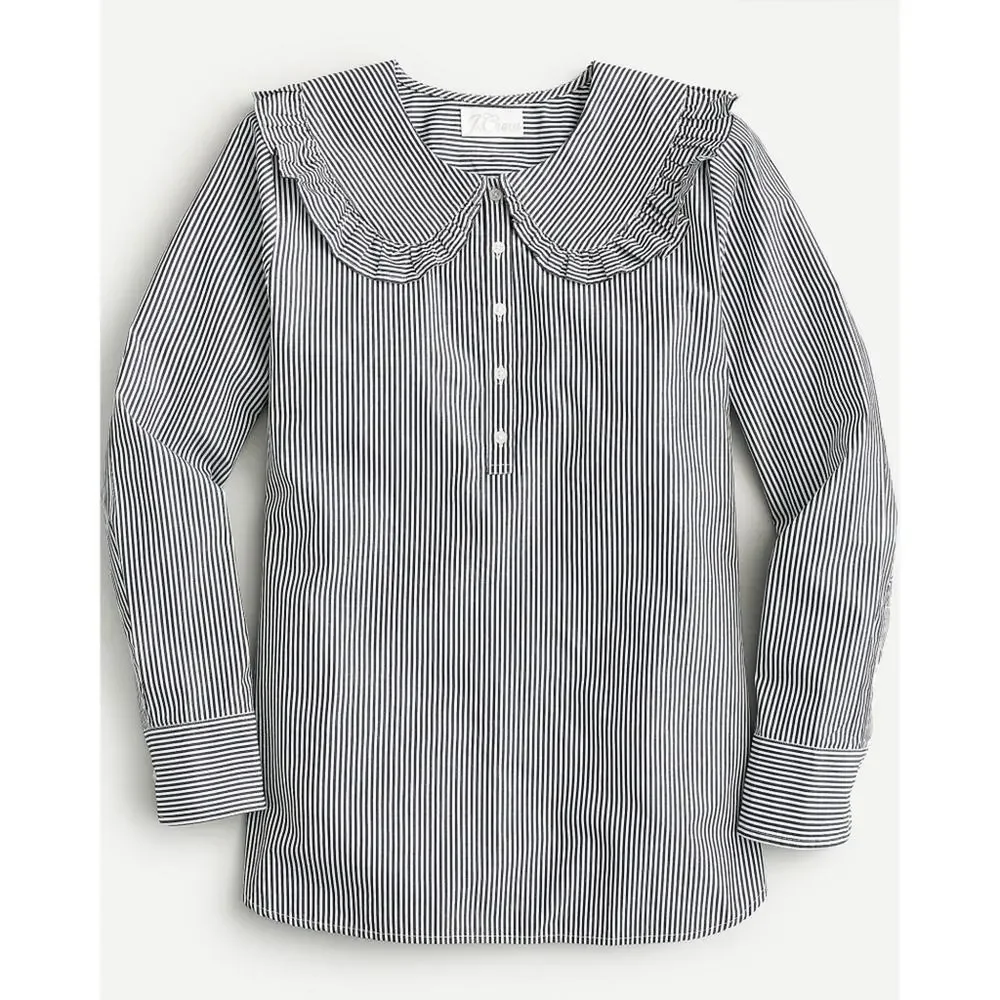 J. Crew Blue and White Striped Button-Down Top with Peter Pan Collar - Picture 3 of 7